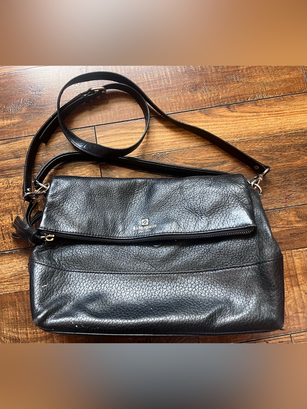 Kate Spade New York Leather Black Bag Medium Women's Crossbody Foldover